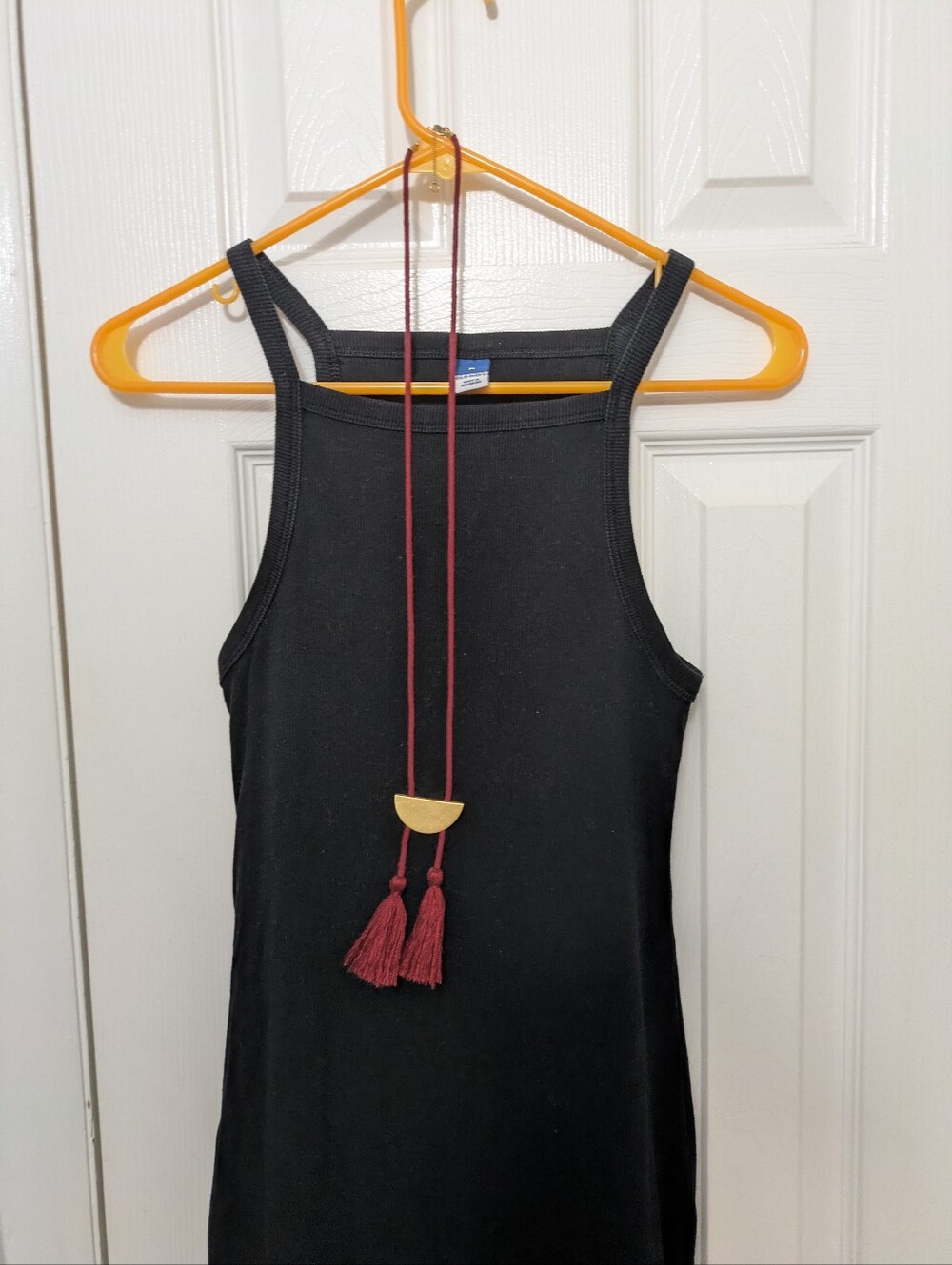 Old Navy High Square Halter Neck Black Midi Tank Dress Micro Rib Stretch Medium